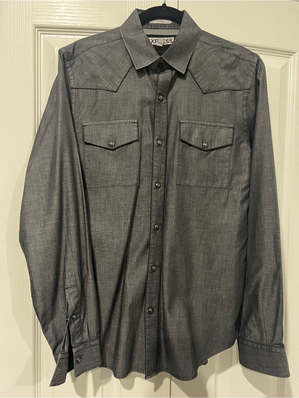 Express Men’s Charcoal Gray Western Pearl Snap Shirt